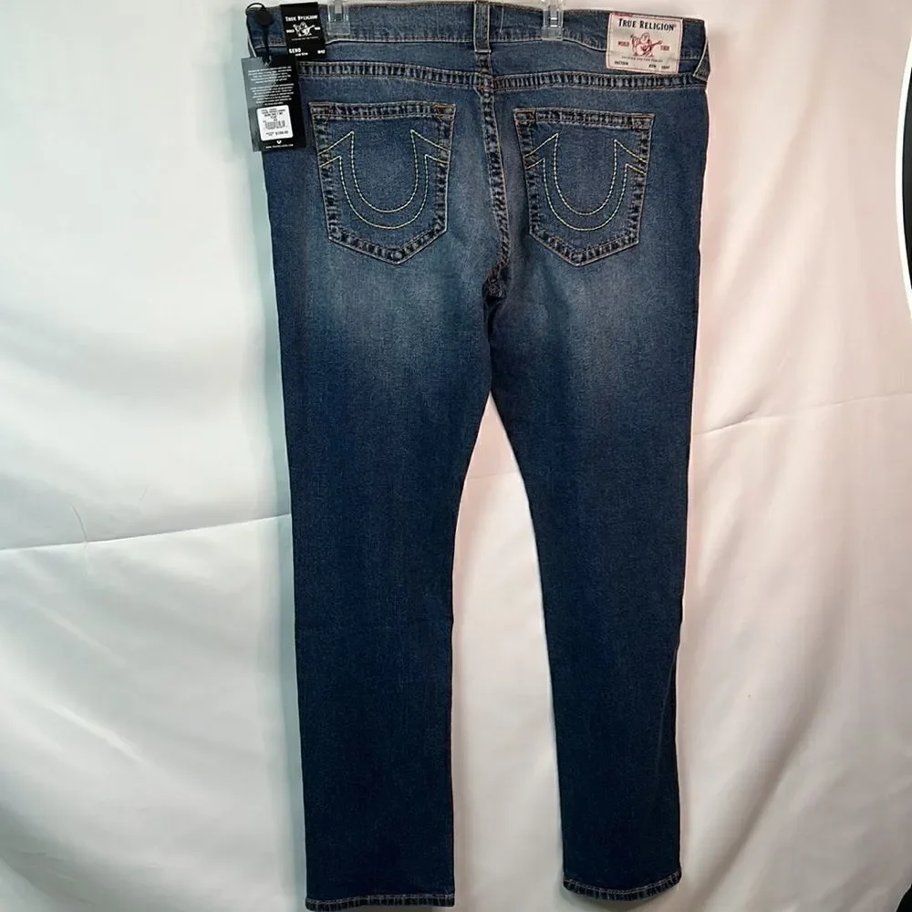 True Religion Genius Relaxed Slim Vintage Denim Jeans Big T No Flap. Brand New!